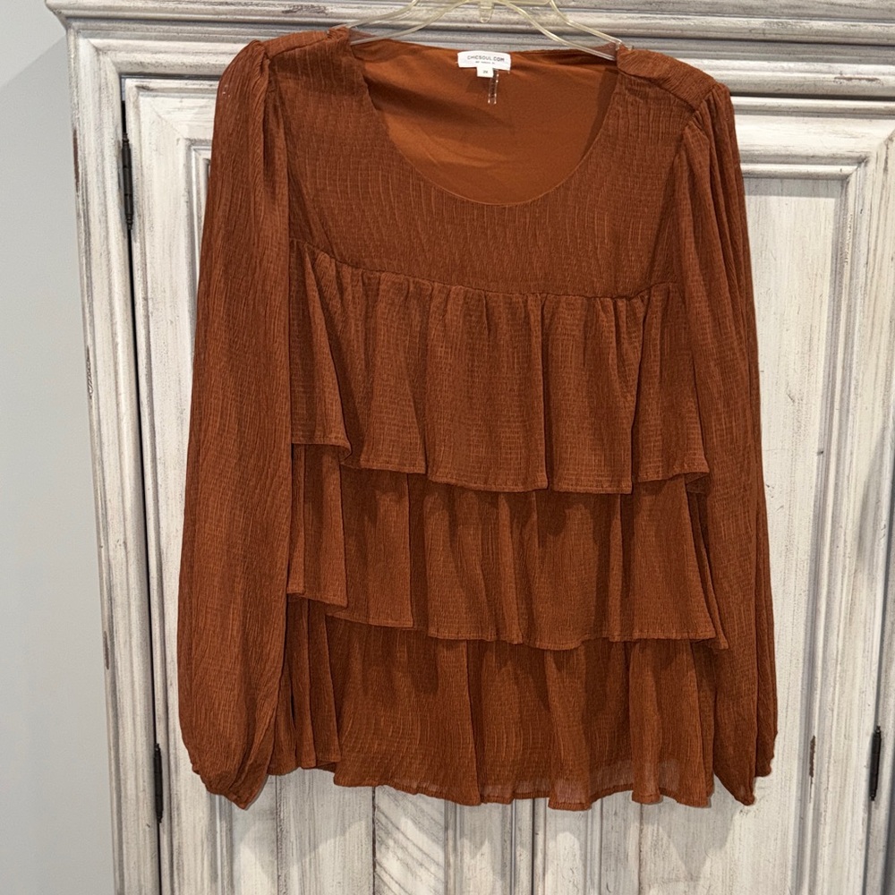 Chic Soul Terracotta Layered Blouse